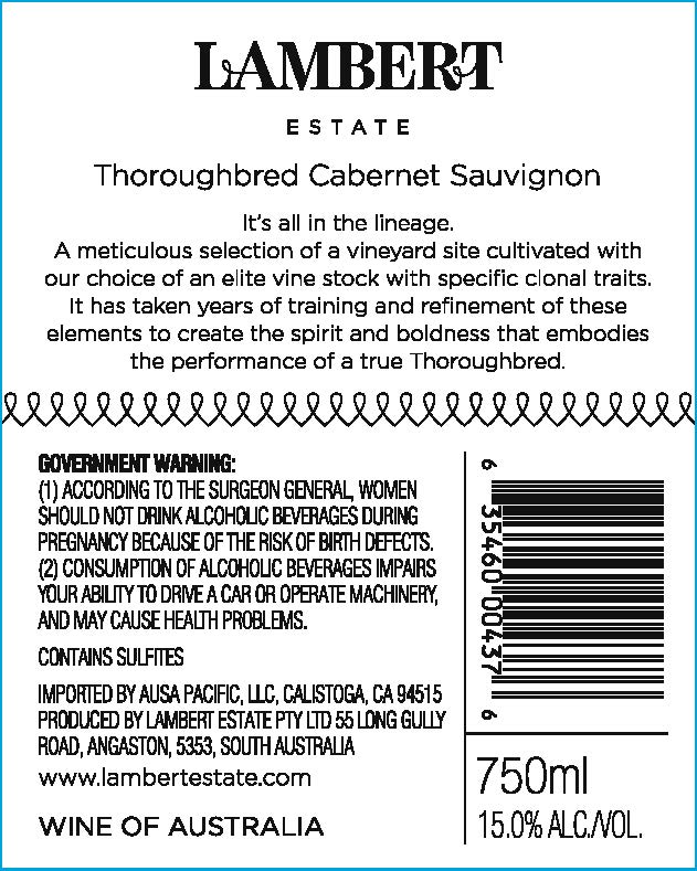 TABC label artwork for LAMBERT ESTATE THOROUGHBRED CABERNET SAUVIGNON