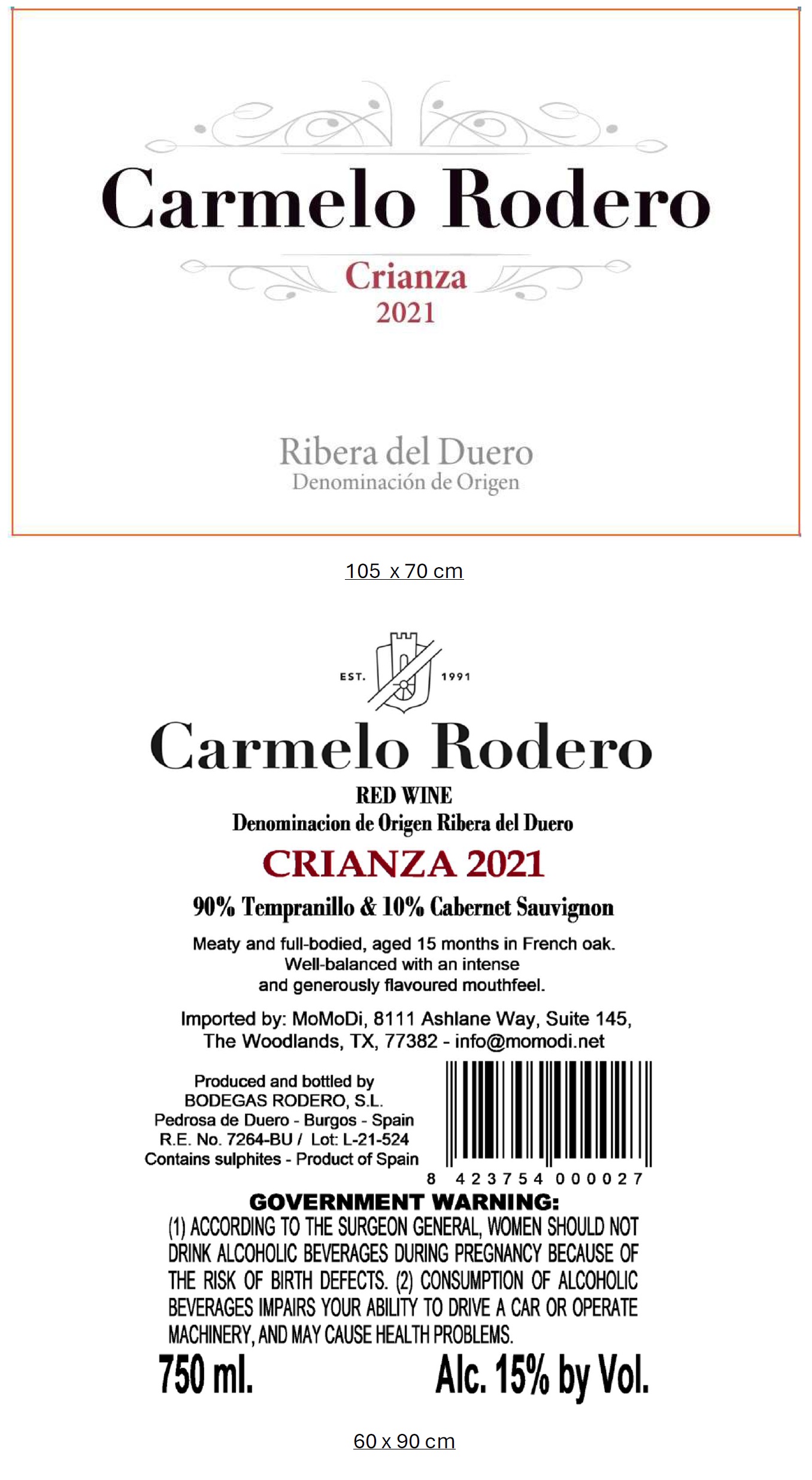TABC label artwork for CARMELO RODERO CRIANZA