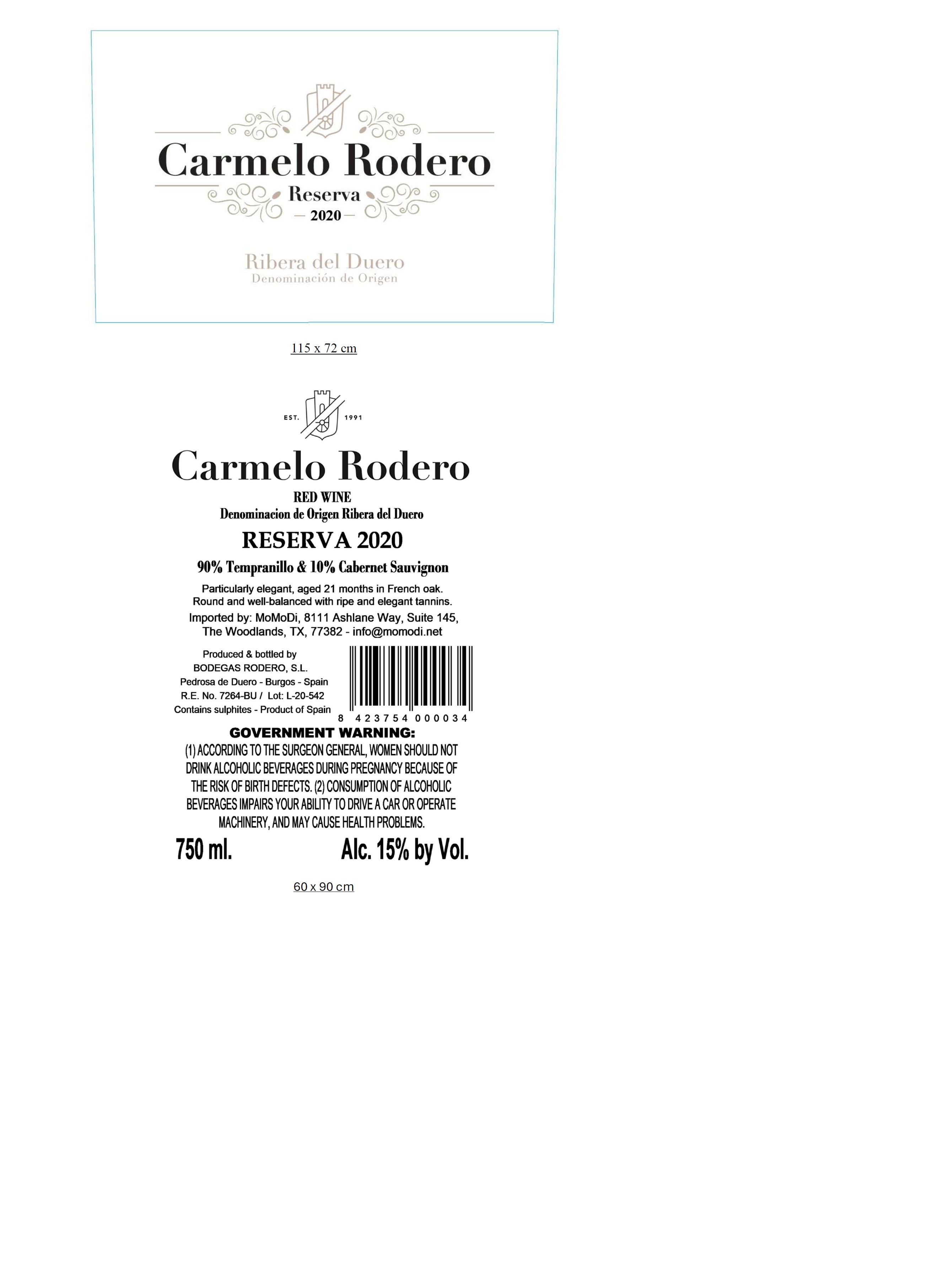 TABC label artwork for CARMELO RODERO RESERVA RED