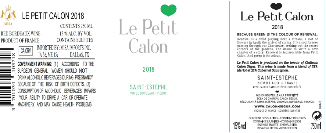 TABC label artwork for LE PETIT CALON SAINT-ESTEPHE
