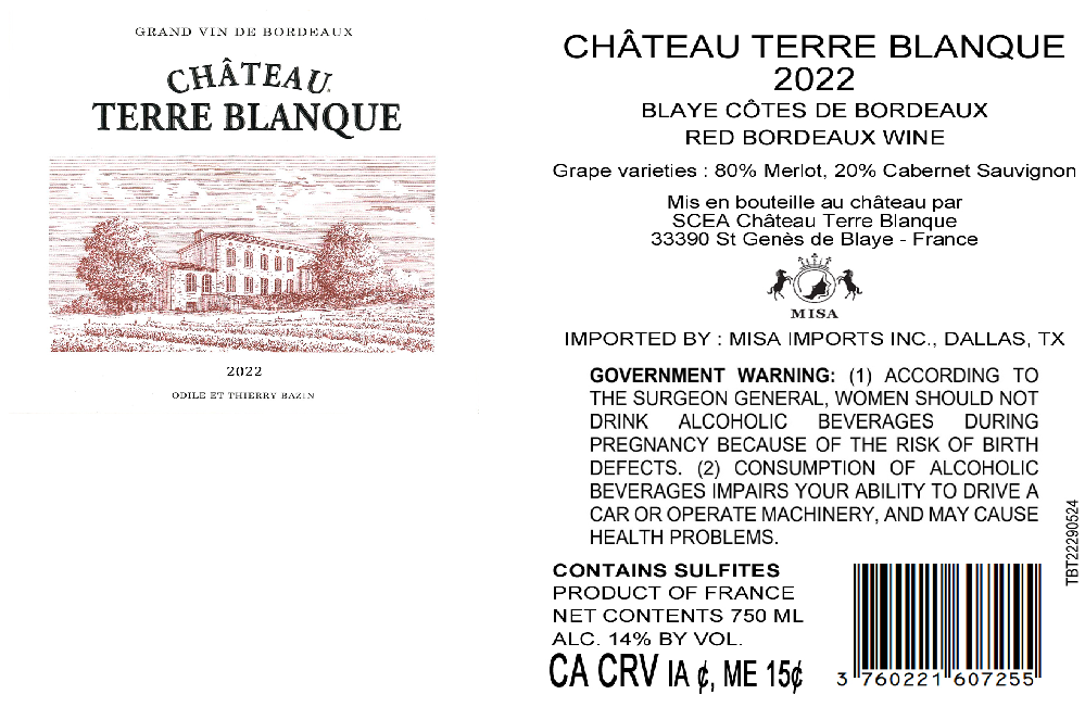 TABC label artwork for CHATEAU TERRE BLANQUE ODILE ET THIERRY BAZIN
