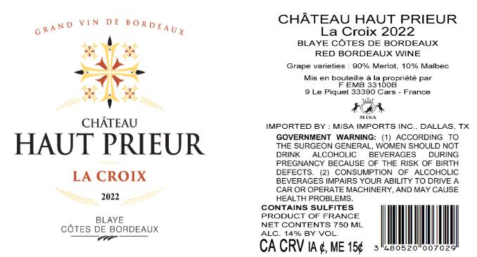 TABC label artwork for CHATEAU HAUT PRIEUR LA CROIX