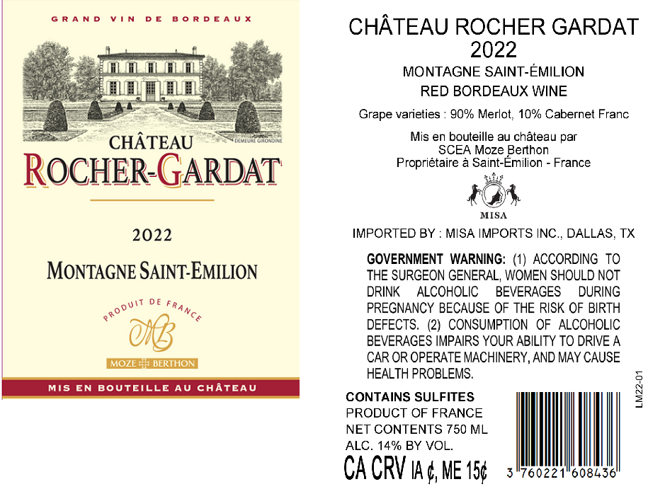 TABC label artwork for CHATEAU ROCHER-GARDAT MONTAGNE SAINT-EMILION