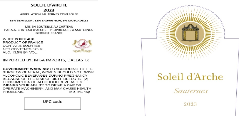 TABC label artwork for SOLEIL D'ARCHE SAUTERNES