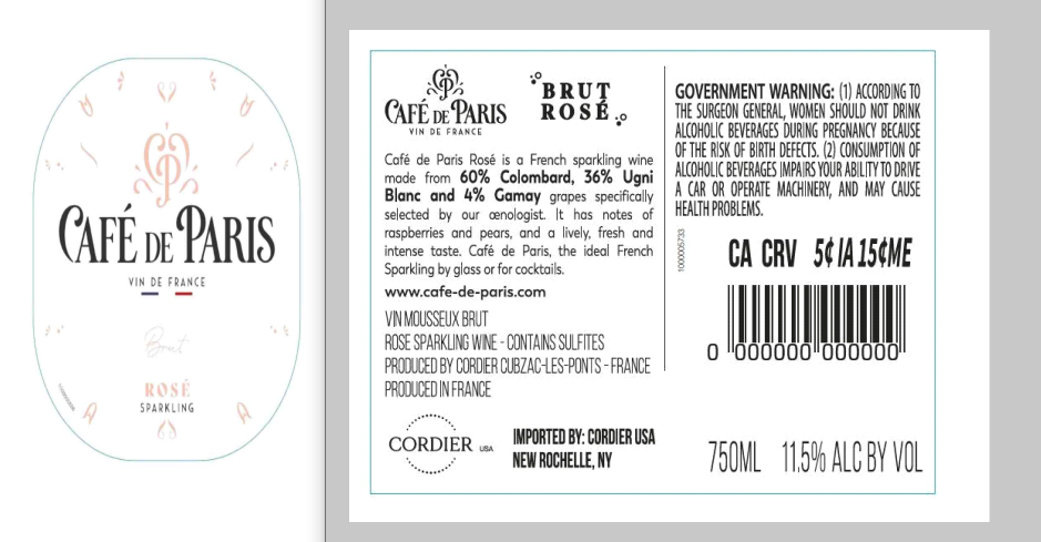 TABC label artwork for Cafe De Paris Brut Rose