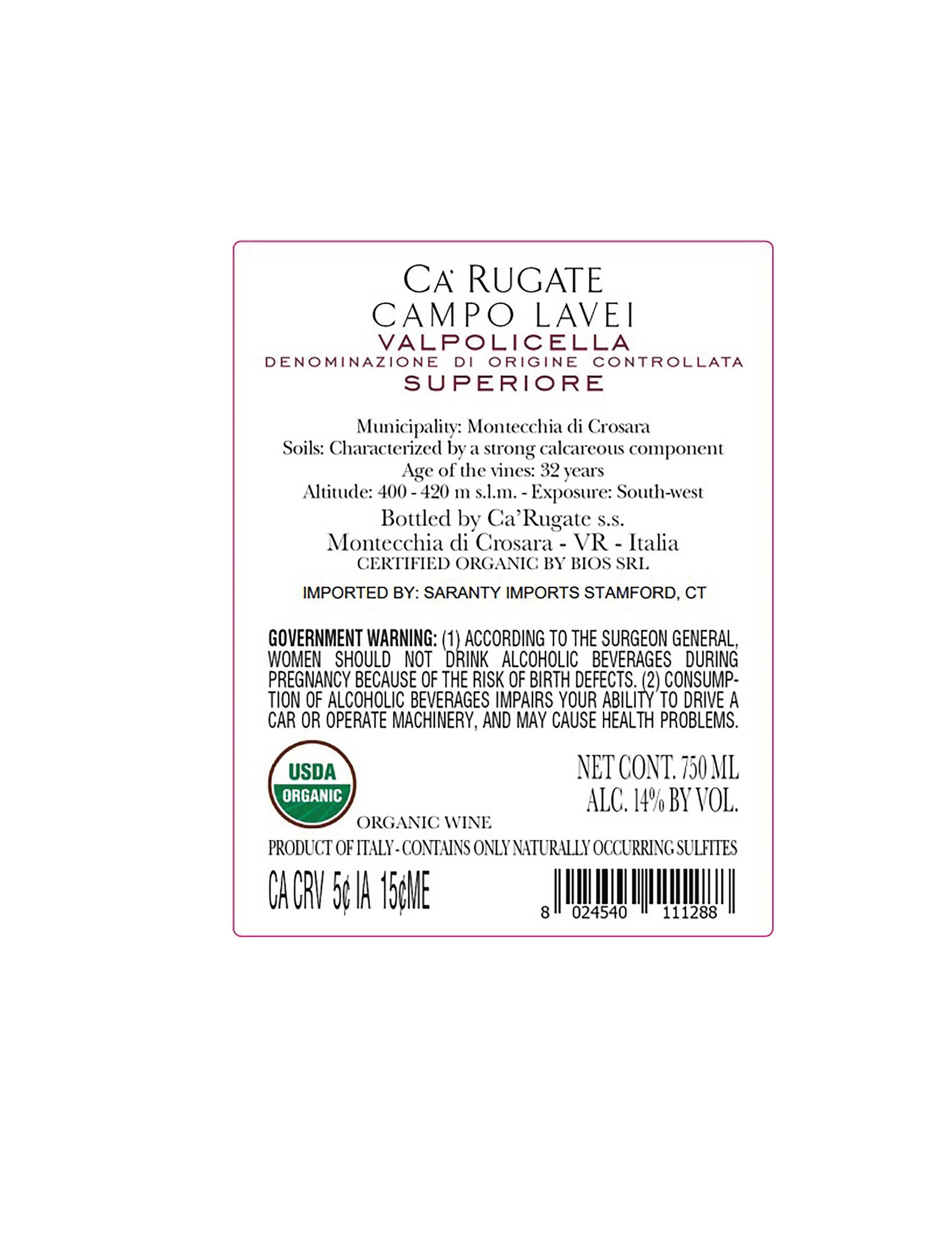 TABC label artwork for Ca Rugate Valpolicella Superiore Campo Lavei