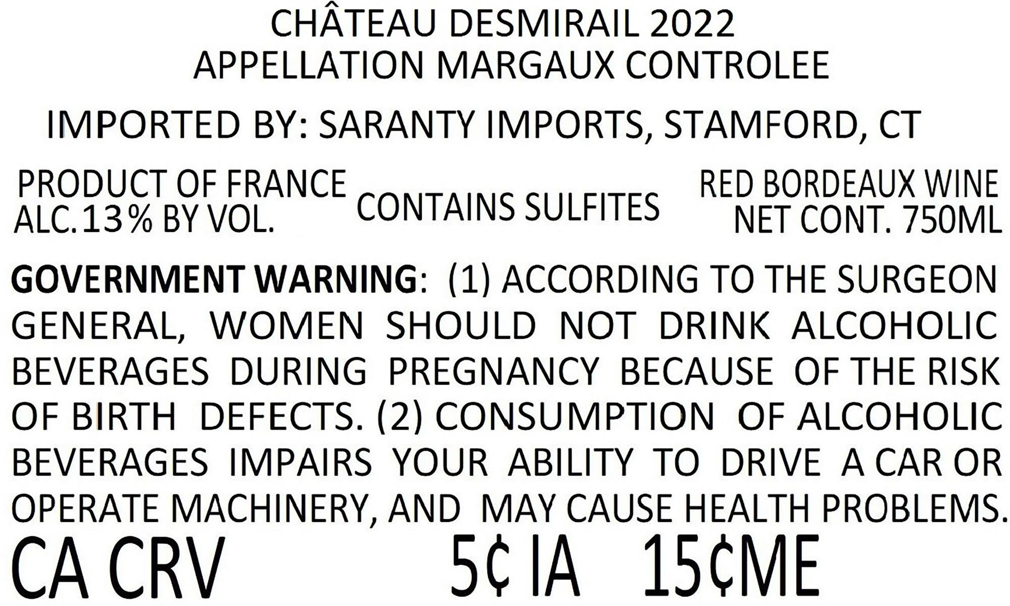 TABC label artwork for CHATEAU DESMIRAIL MARGAUX