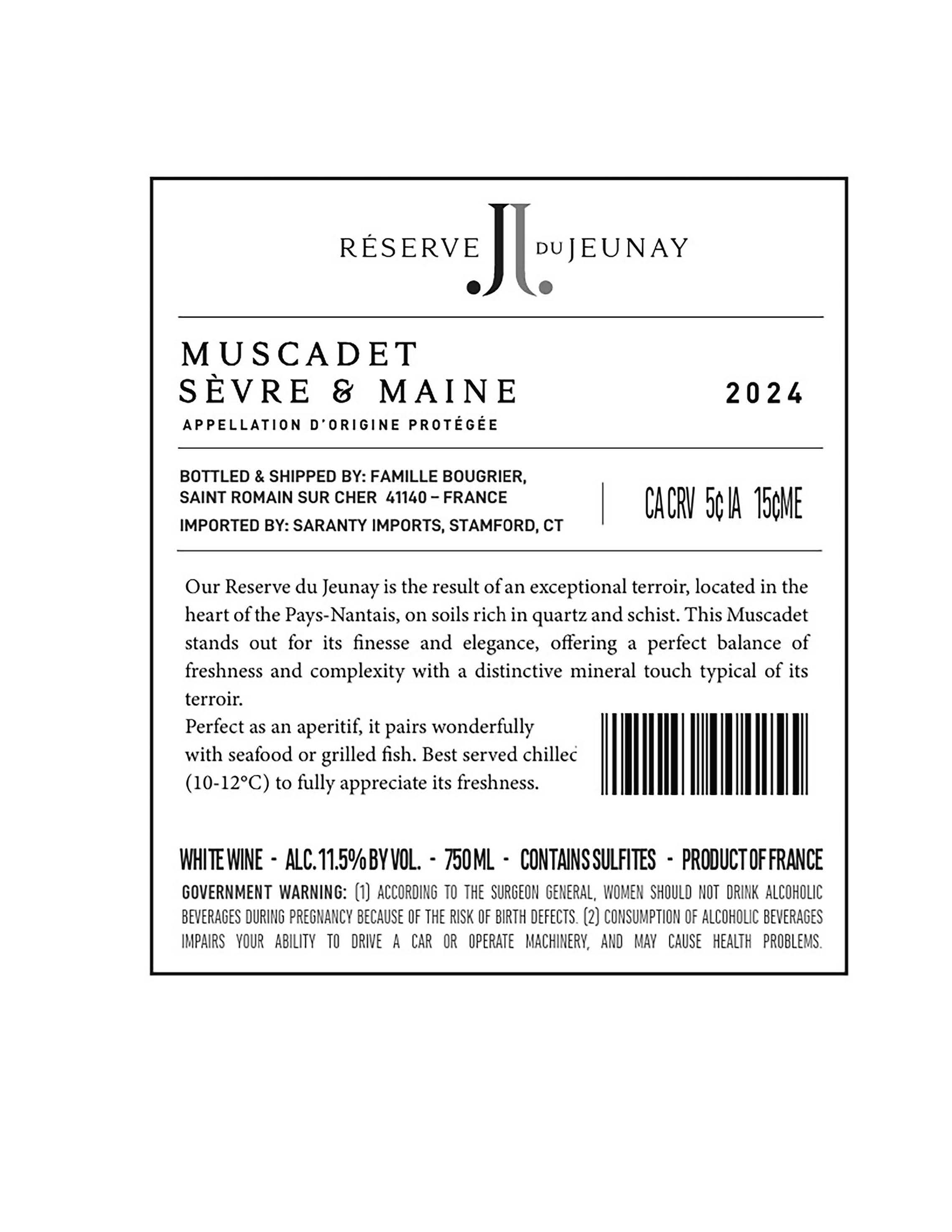 TABC label artwork for Réserve du Jeunay Muscadet Sevre & Maine