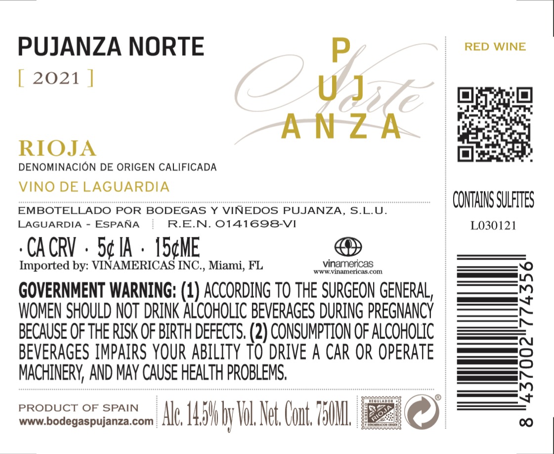 TABC label artwork for PUJANZA NORTE