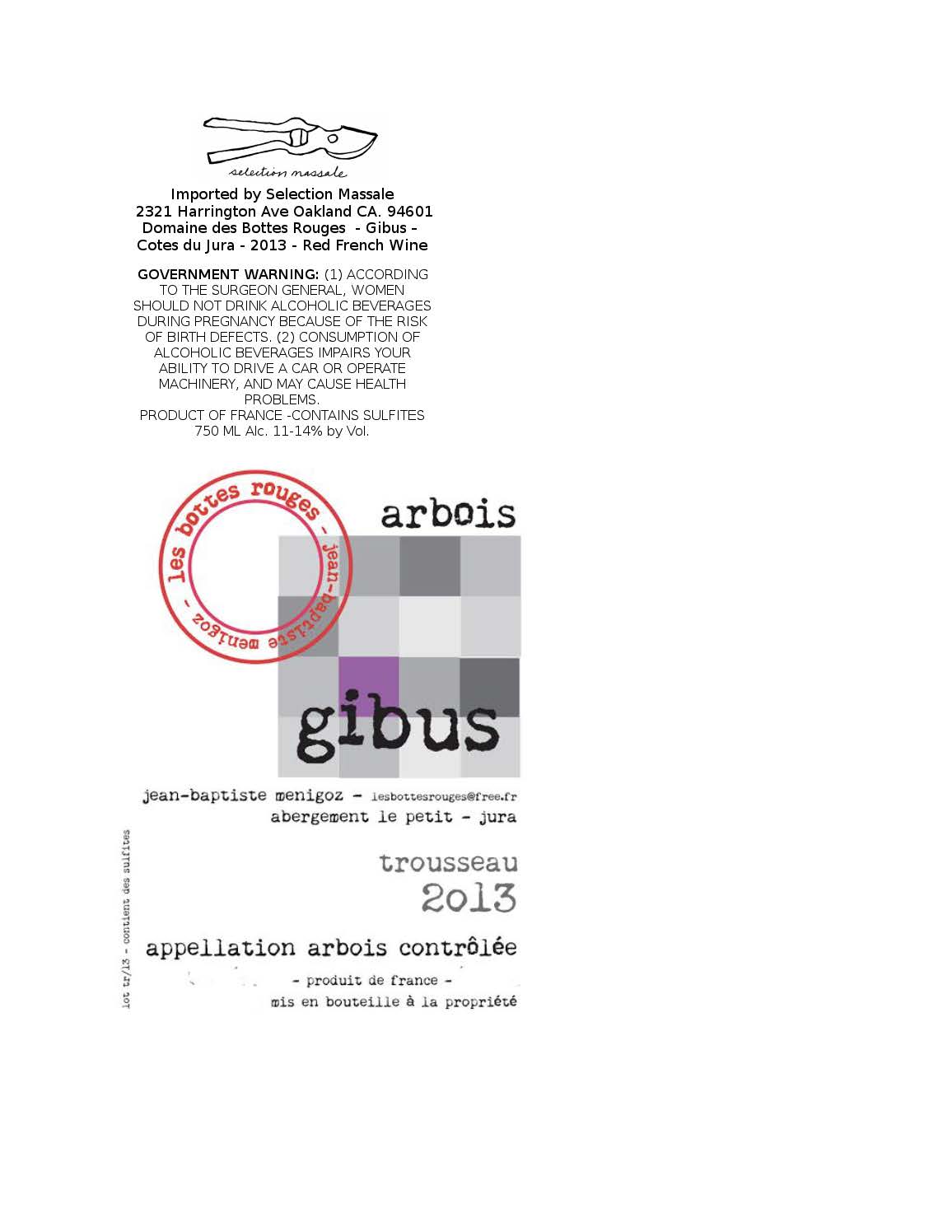 TABC label artwork for Bottes Rouges Gibus