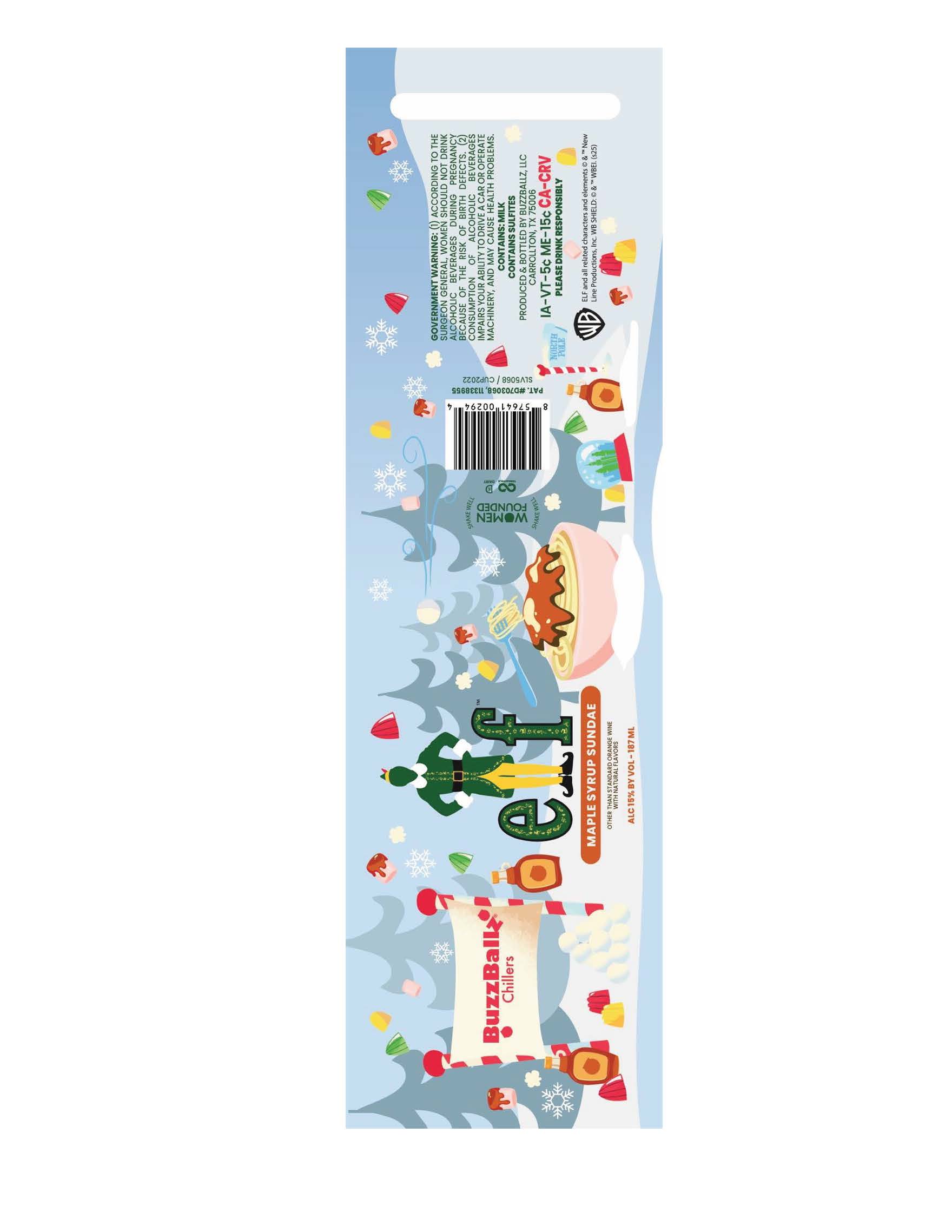 TABC label artwork for BuzzBallz Chillers Maple Syrup Sundae 187ml "ELF" Edition