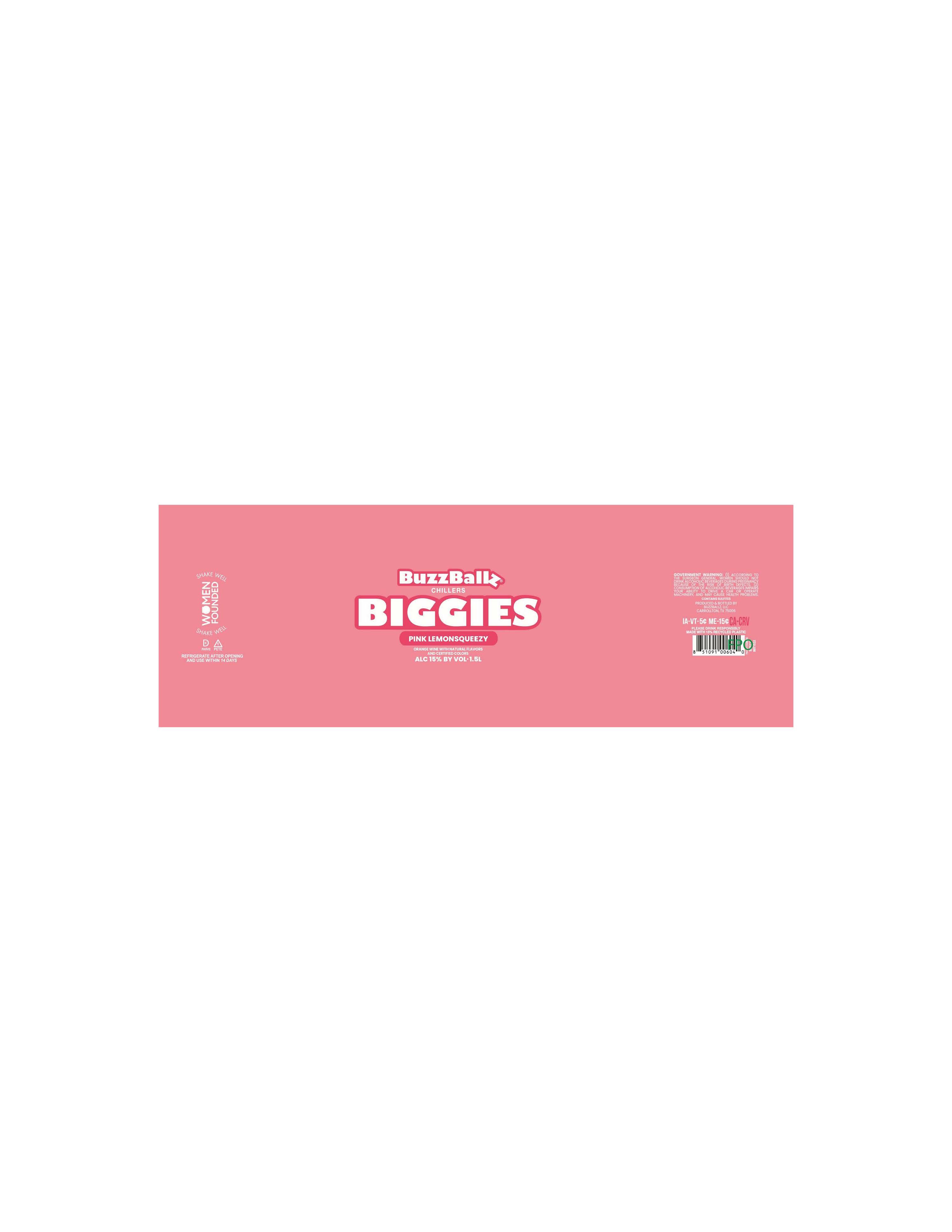 TABC label artwork for BuzzBallz Chillers Biggies Pink Lemonsqueezy 1.5L