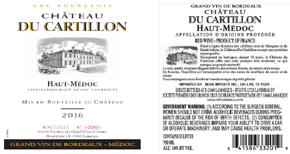 TABC label artwork for CHATEAU DU CARTILLON HAUT MEDOC