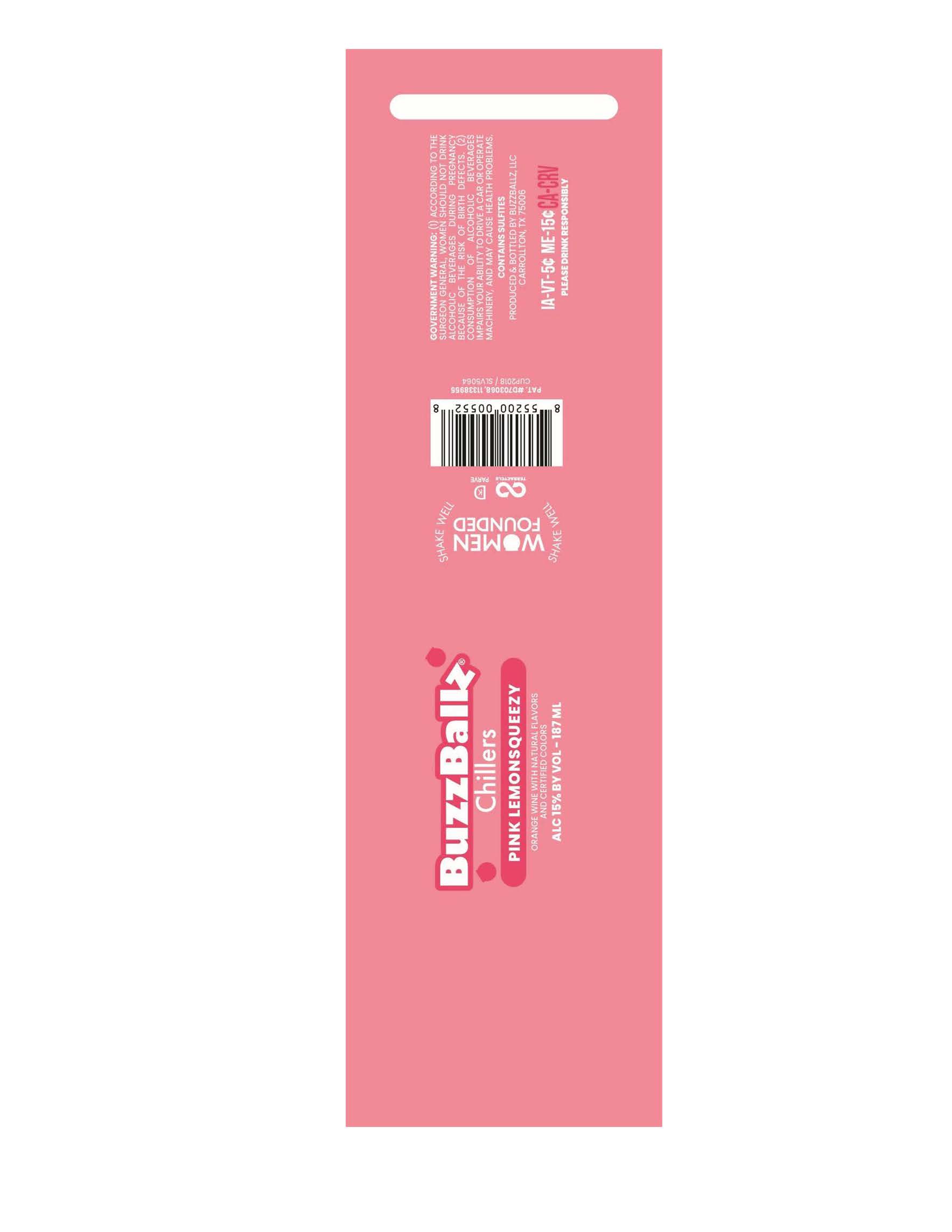 TABC label artwork for BuzzBallz Chillers Pink Lemonsqueezy 187ml