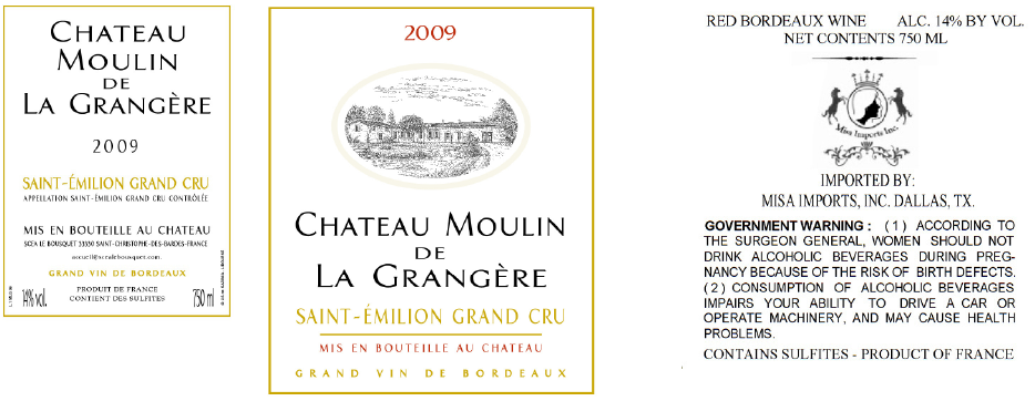 TABC label artwork for CHATEAU MOULIN DE LA GRANGERE SAINT EMILION GRAND CRU