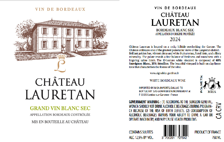TABC label artwork for CHATEAU LAURETAN GRAND VIN BLANC SEC