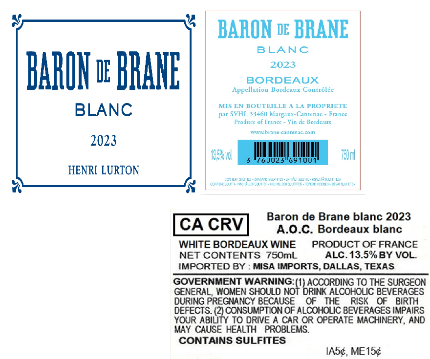 TABC label artwork for BARON DE BRANE BLANC HENRI LURTON