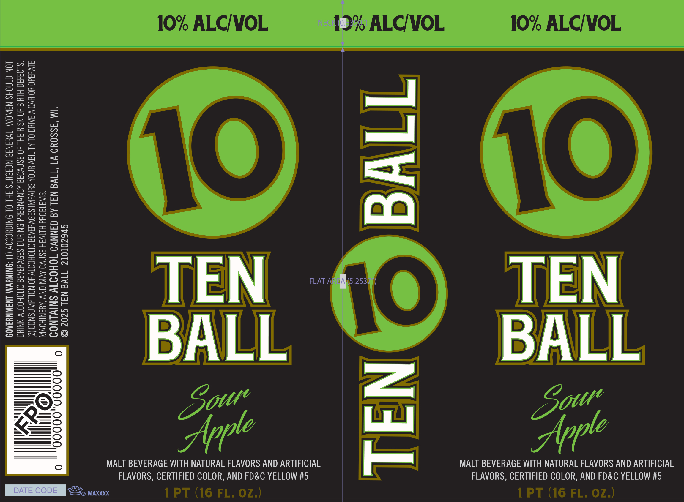 TABC label artwork for Ten Ball Sour Apple