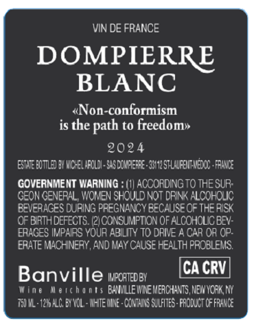 TABC label artwork for DOMPIERRE BLANC