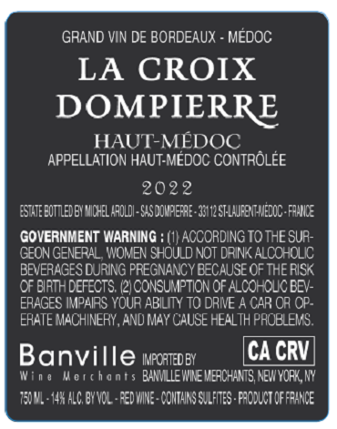 TABC label artwork for DOMPIERRE LA CROIX