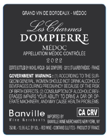 TABC label artwork for DOMPIERRE LES CHARMES