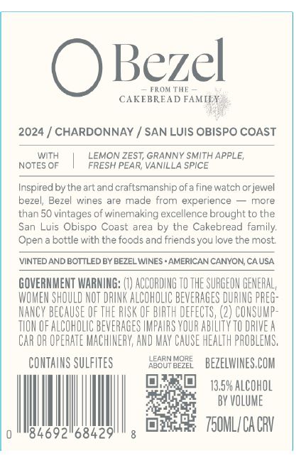 TABC label artwork for Bezel Chardonnay Artisian Edition