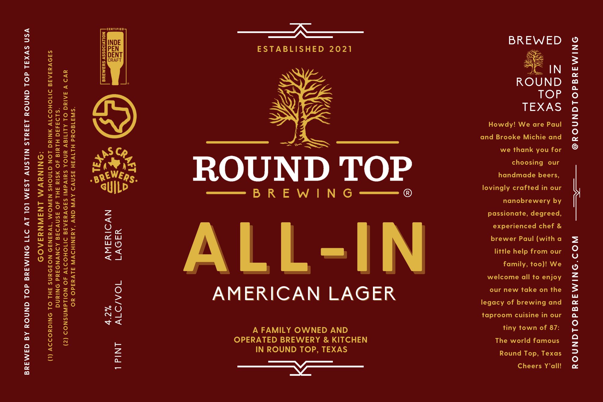 TABC label artwork for ALL- IN American Lager