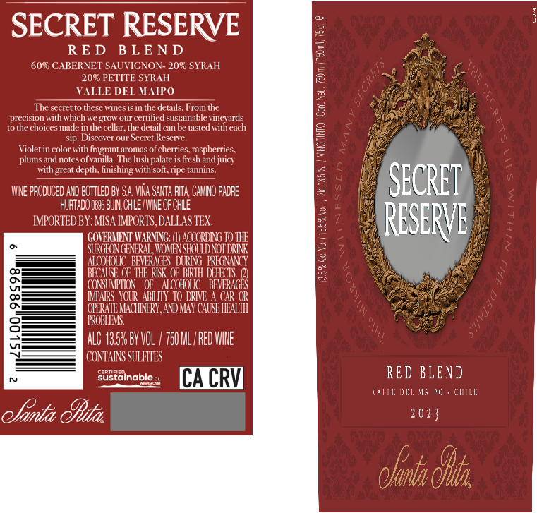 TABC label artwork for SECRET RESERVE RED BLEND