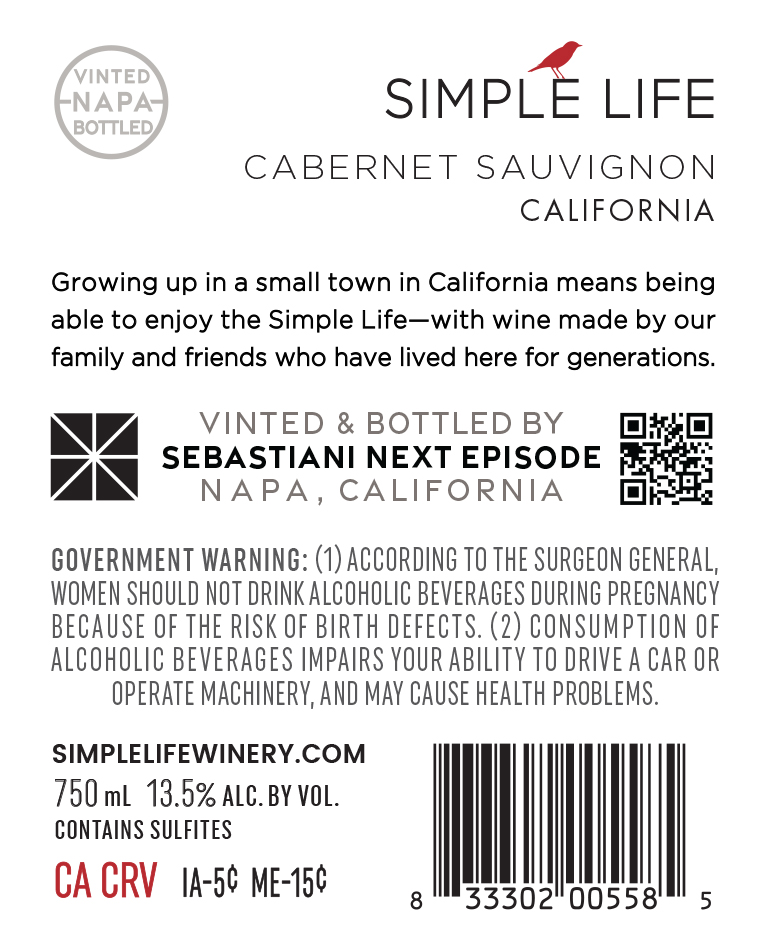 TABC label artwork for Simple Life Cabernet Sauvignon