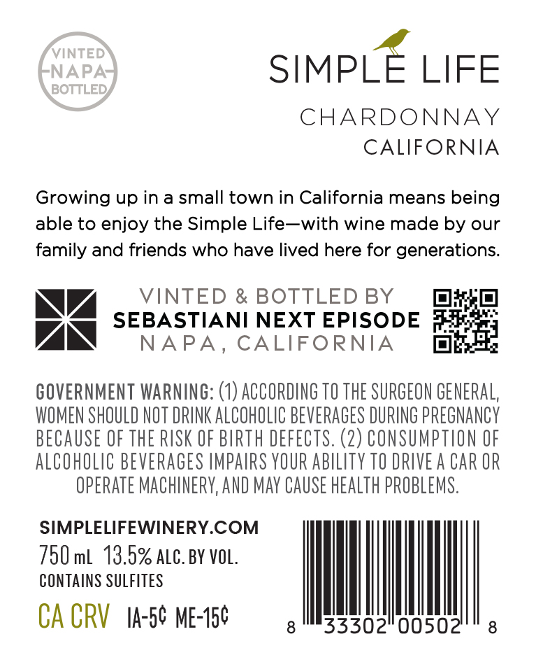 TABC label artwork for Simple Life Chardonnay