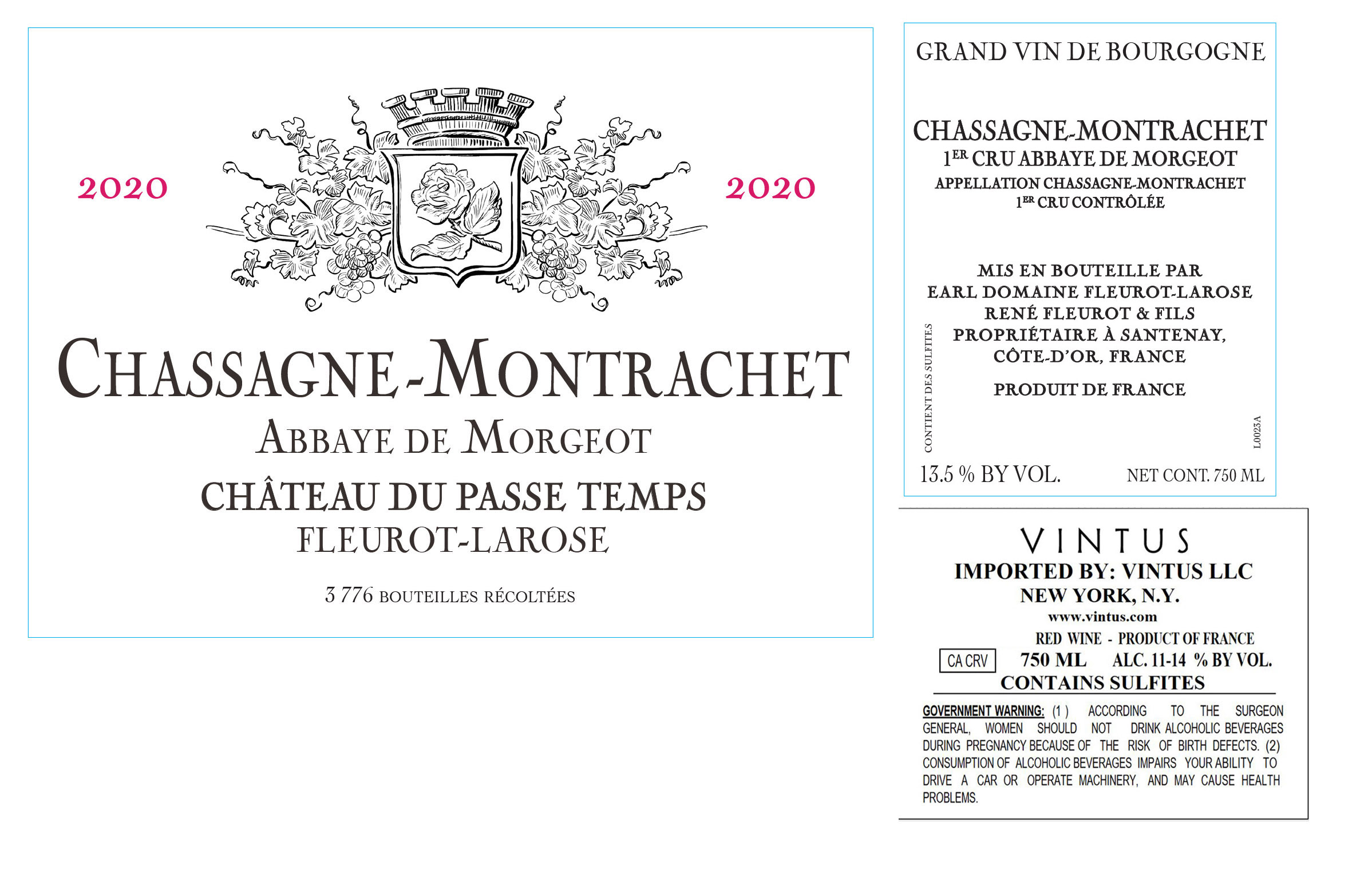 TABC label artwork for Fleurot-Larose Chassagne-Montrachet Abbaye de Morgot Rouge