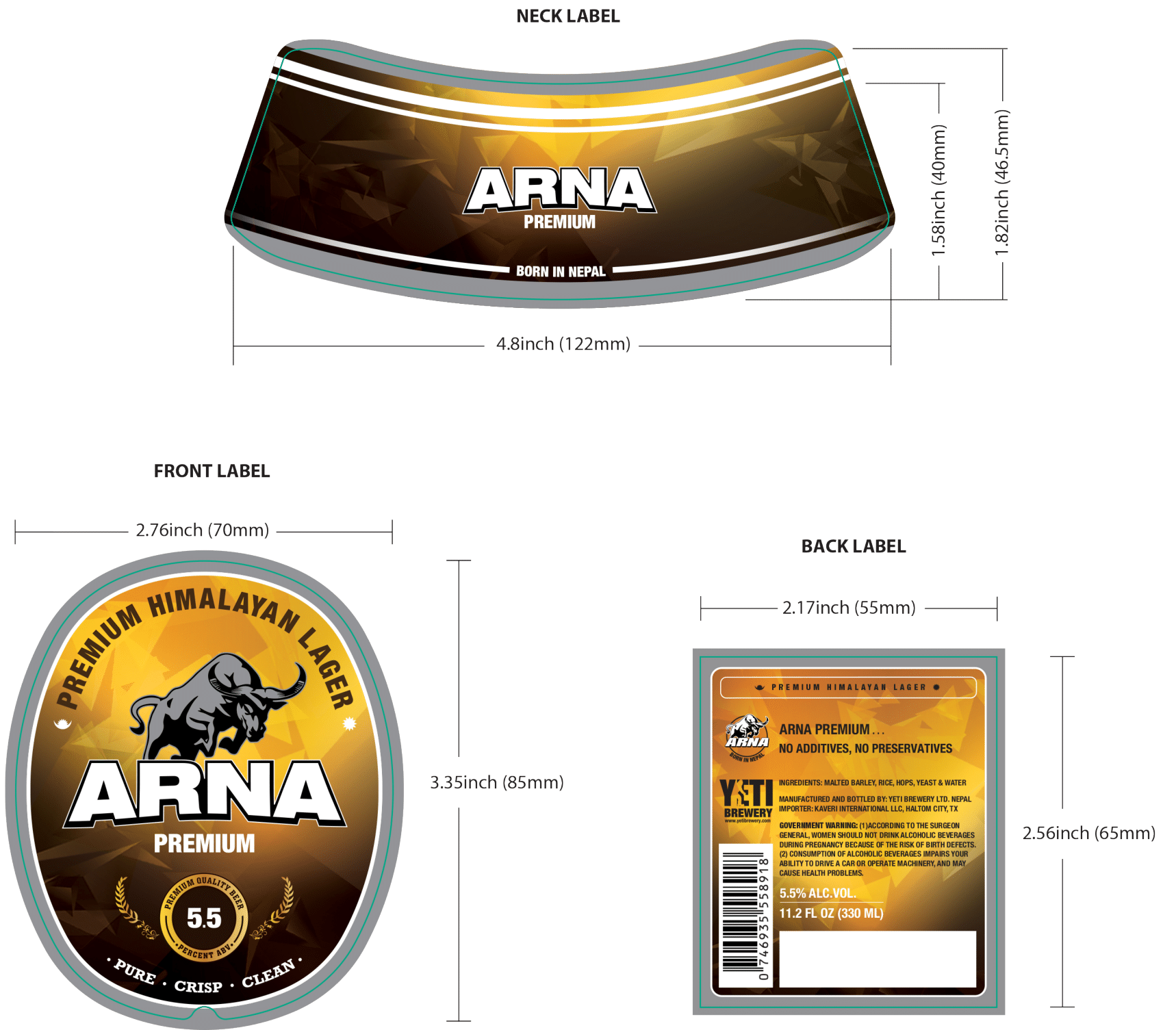 TABC label artwork for Arna Premium