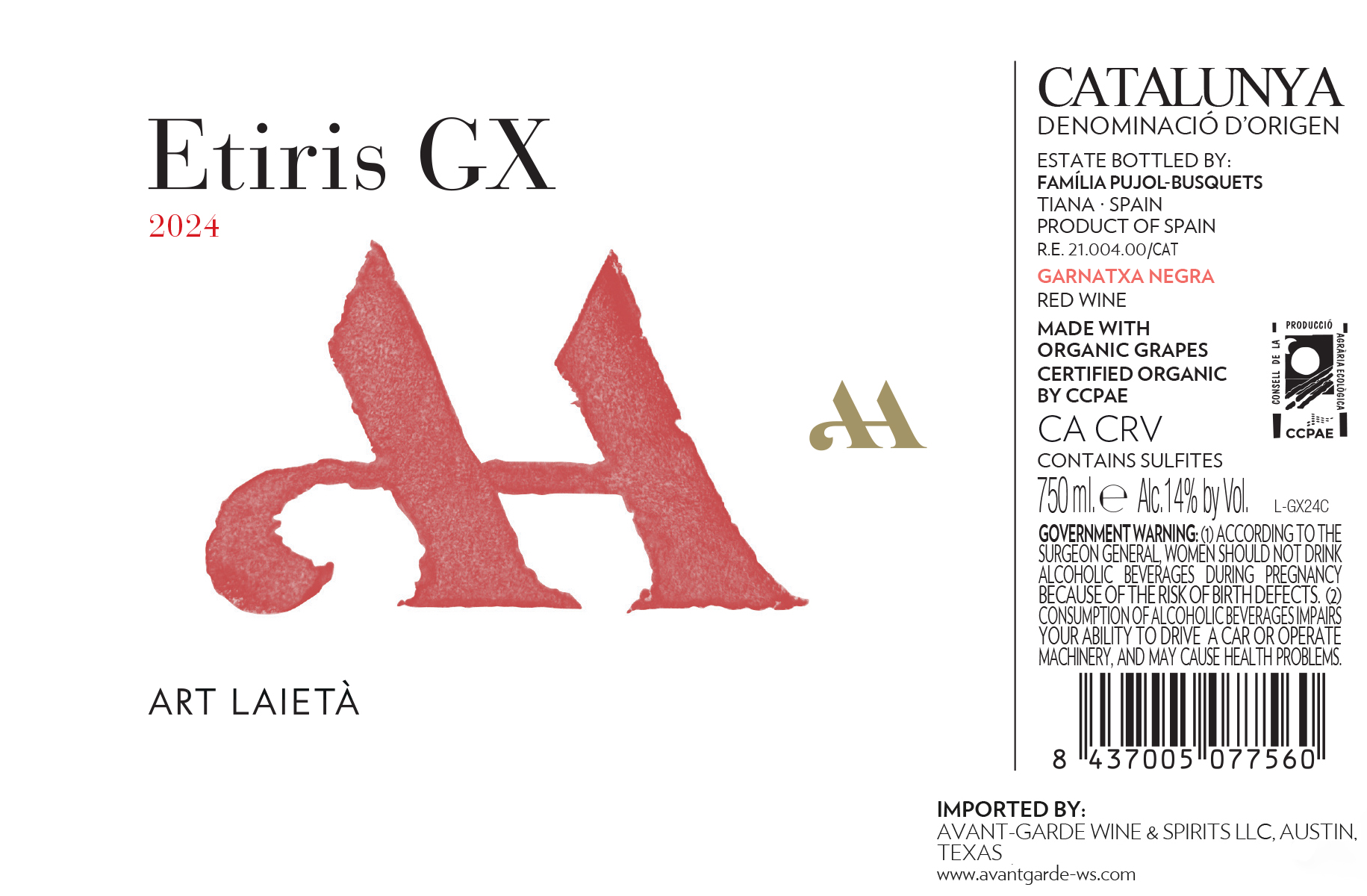 TABC label artwork for Familia Pujol-Busquets Etiris Garnatxa Negra DO Catalunya