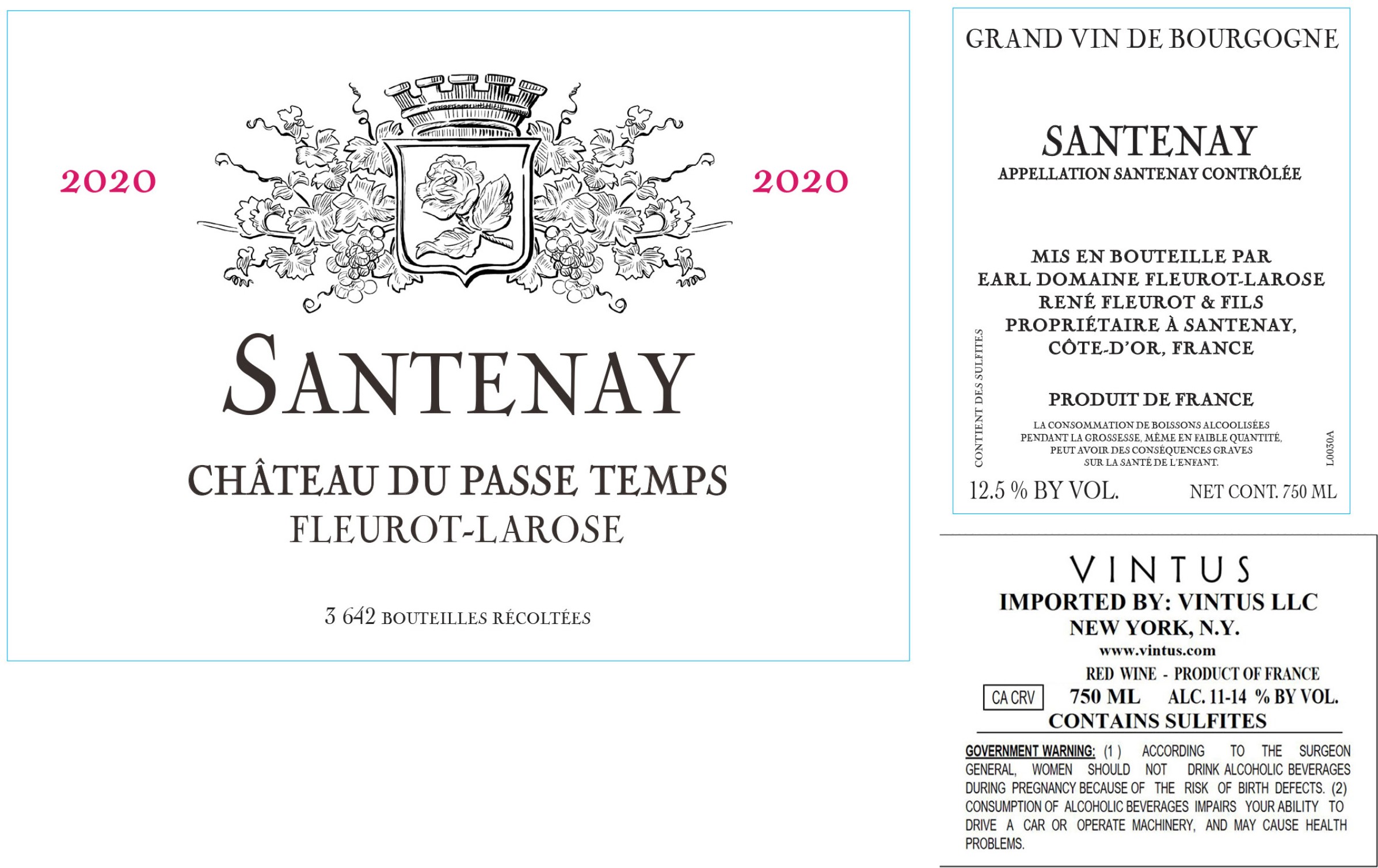 TABC label artwork for Fleurot-Larose Santenay Chateau du Passe Temps Rouge