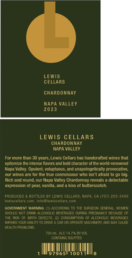 TABC label artwork for LEWIS CELLARS CHARDONNAY