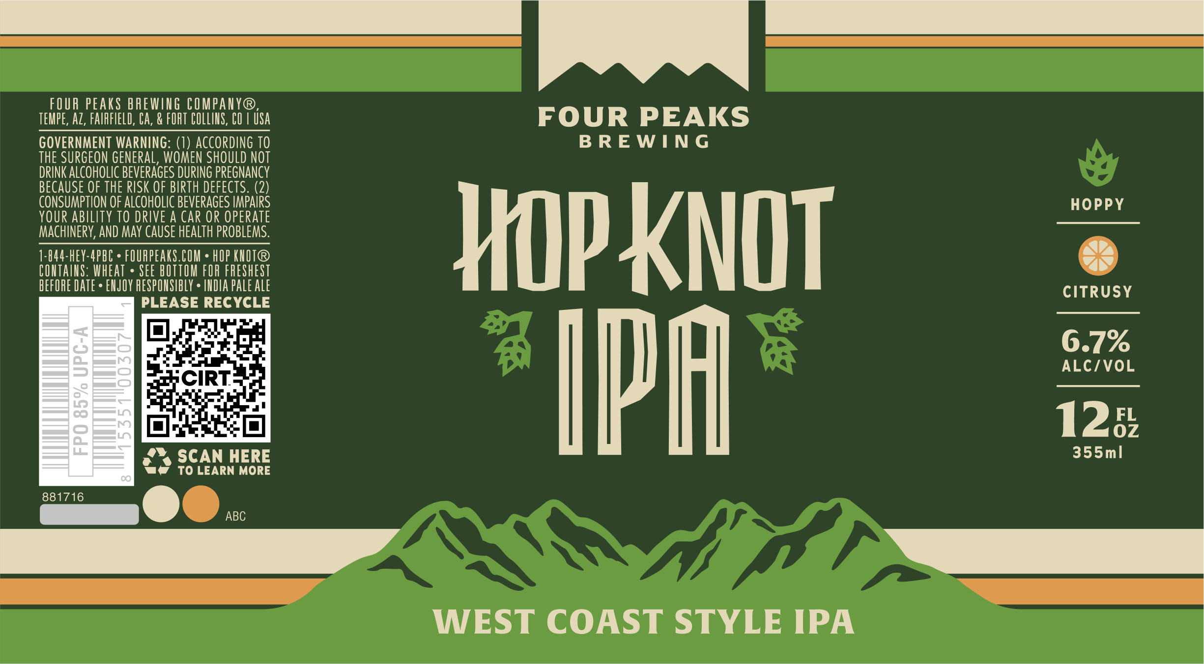 TABC label artwork for FOUR PEAKS HOP KNOT CROSSBREW 12 OZ. CAN