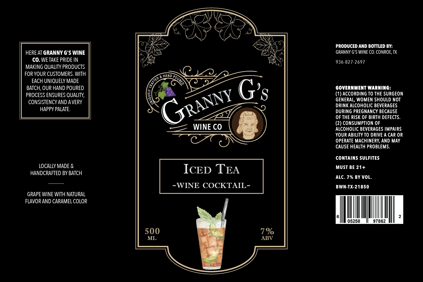TABC label artwork for Granny G's Wine Co. Iced Tea