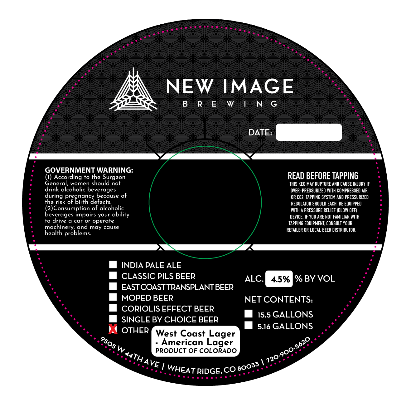 TABC label artwork for West Coast Lager - Keg Collar
