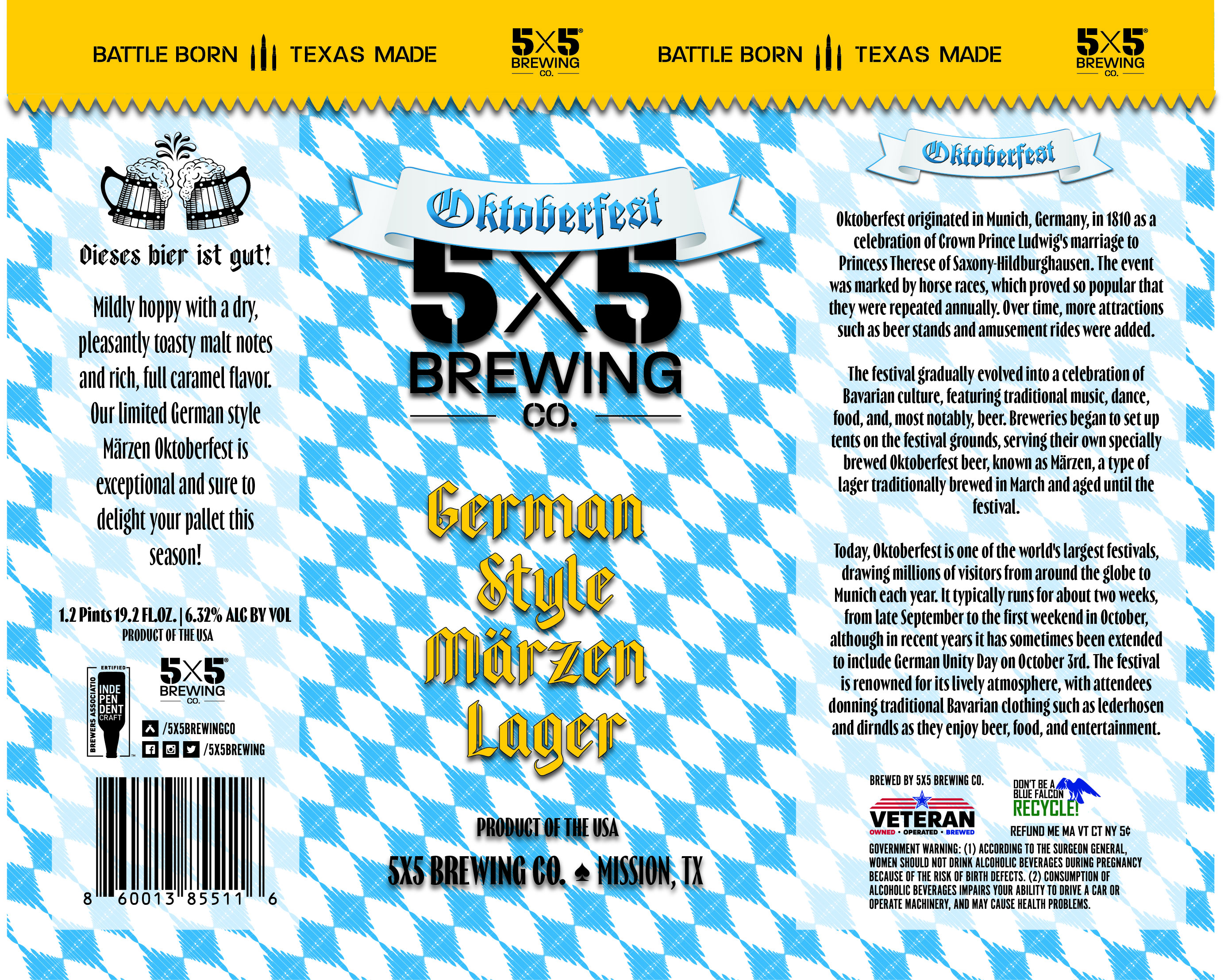 TABC label artwork for 5X5 BREWING CO. OKTOBERFEST