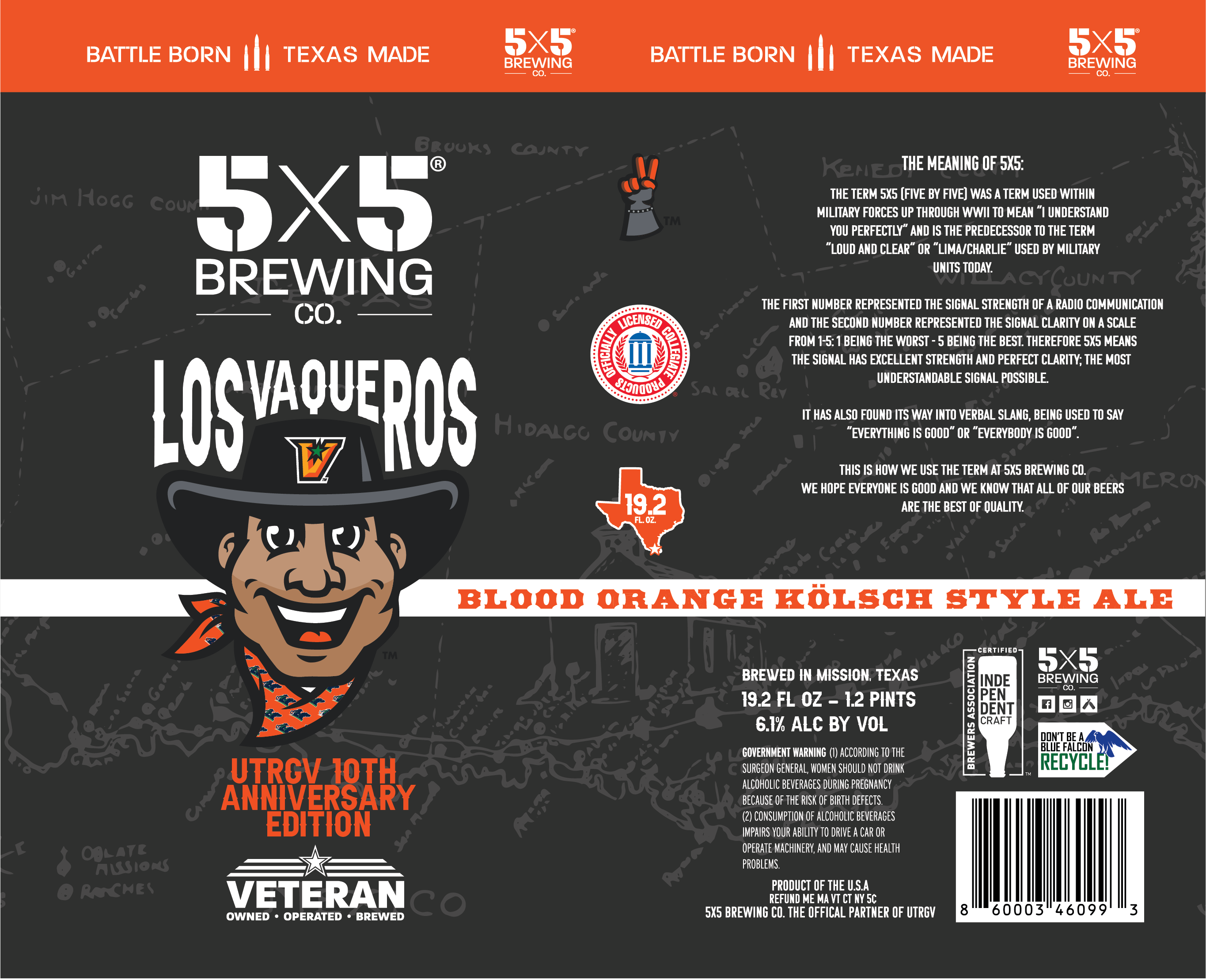 TABC label artwork for 5X5 BREWING CO. LOS VAQUEROS BLOOD ORANGE KOLSCH