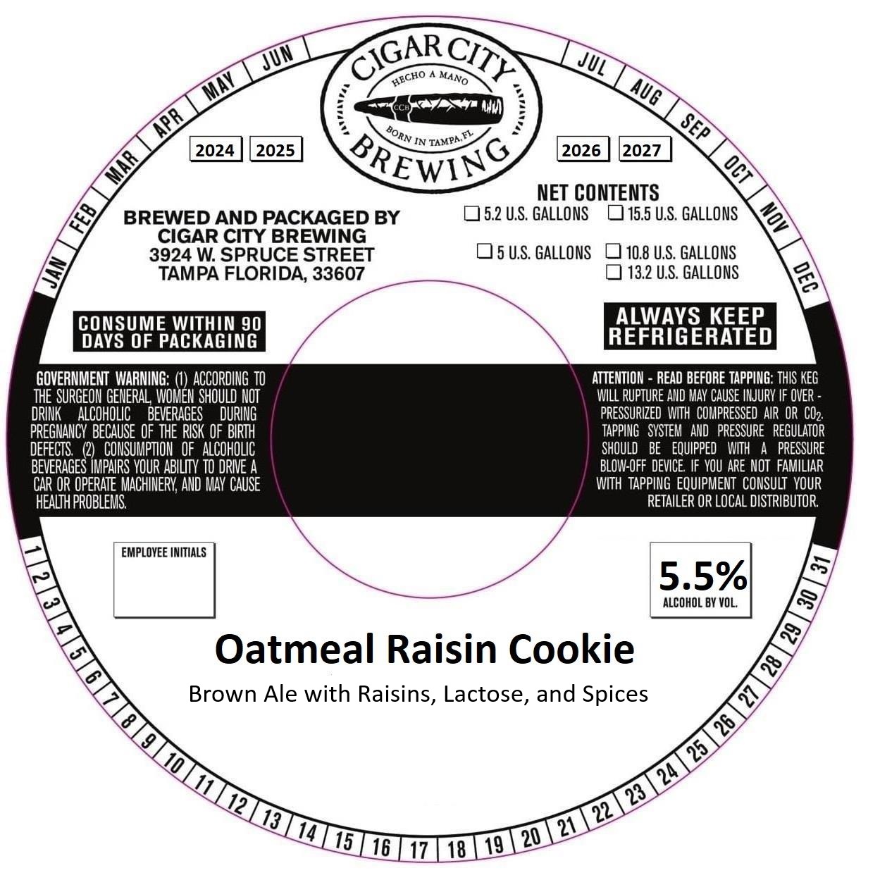 TABC label artwork for Cigar City Oatmeal Raisin Cookie