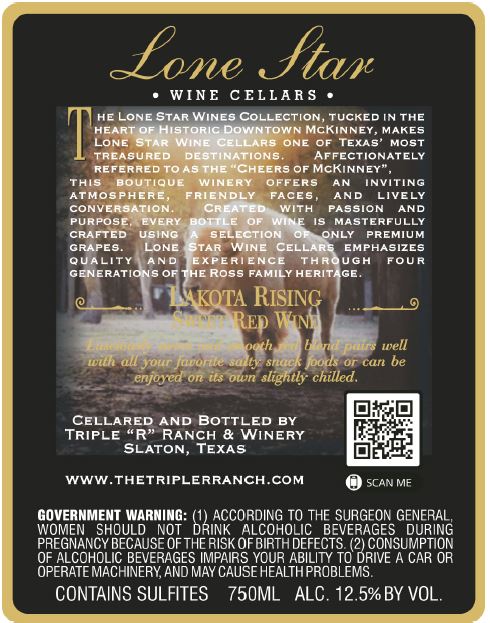 TABC label artwork for LONE STAR WINE CELLARS LAKOTA RISING SWEET RED