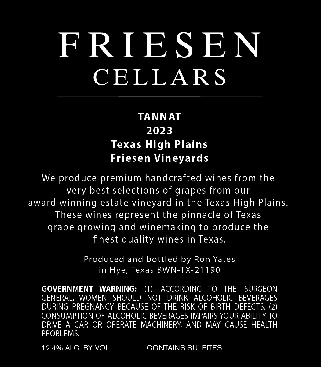 TABC label artwork for FRIESEN CELLARS TANNAT