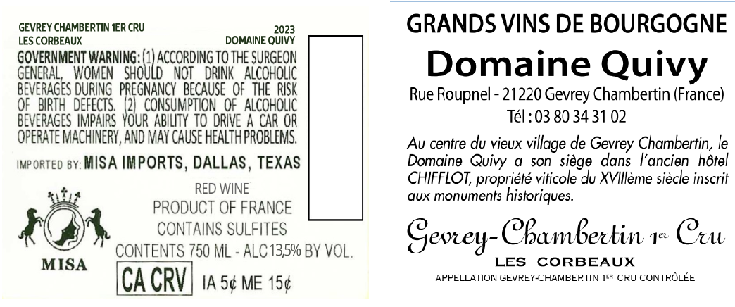 TABC label artwork for DOMAINE QUIVY LES CORBEAUX