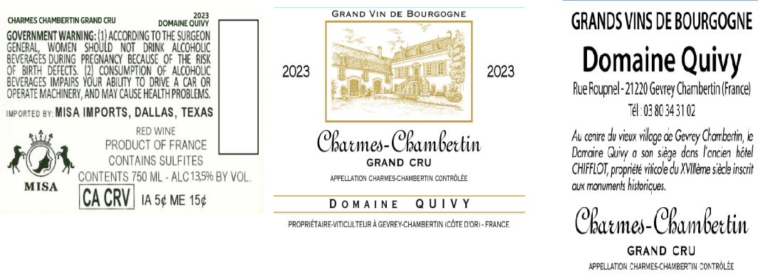 TABC label artwork for DOMAINE QUIVY CHARMES CHAMBERTIN GRAND CRU