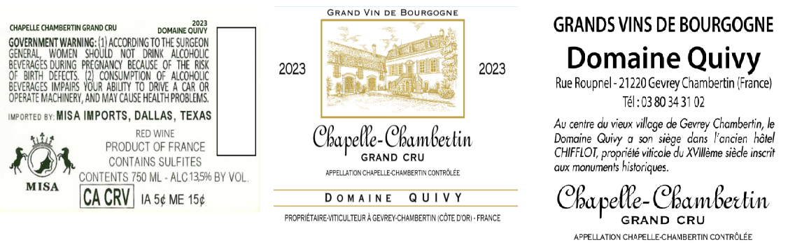 TABC label artwork for DOMAINE QUIVY CHAPELLE CHAMBERTIN GRAND CRU