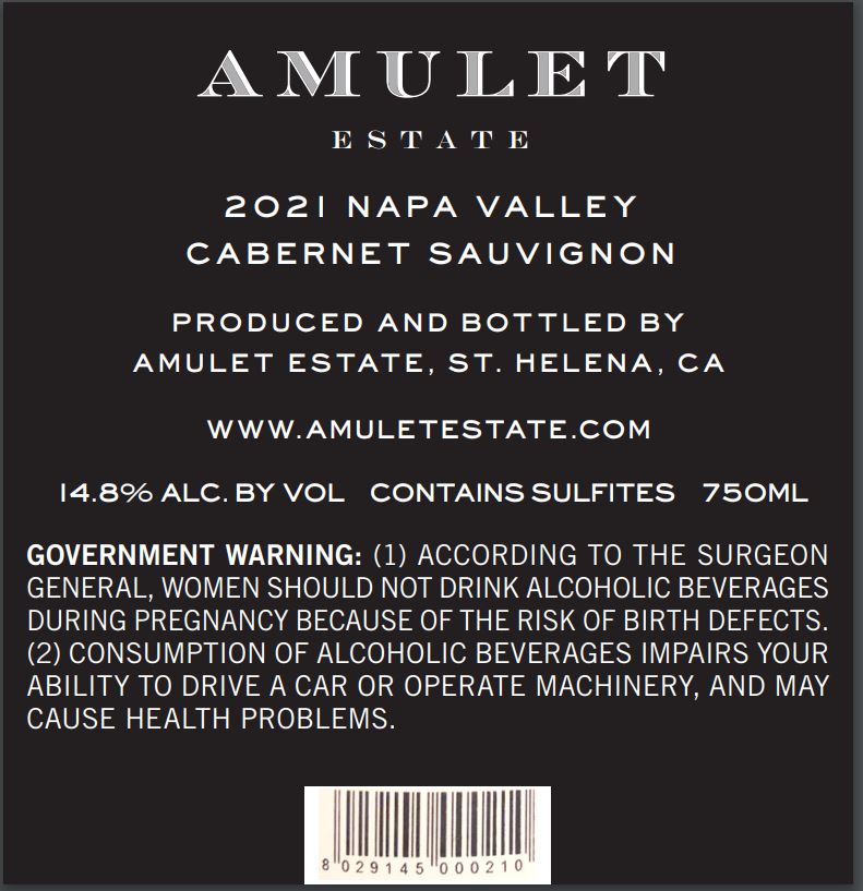 TABC label artwork for AMULET ESTATE CABERNET SAUVIGNON