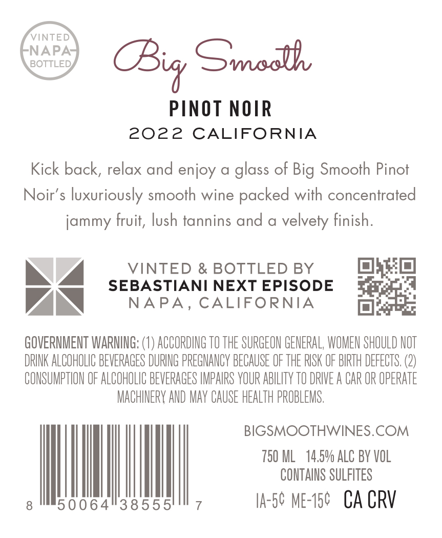 TABC label artwork for Big Smooth Pinot Noir