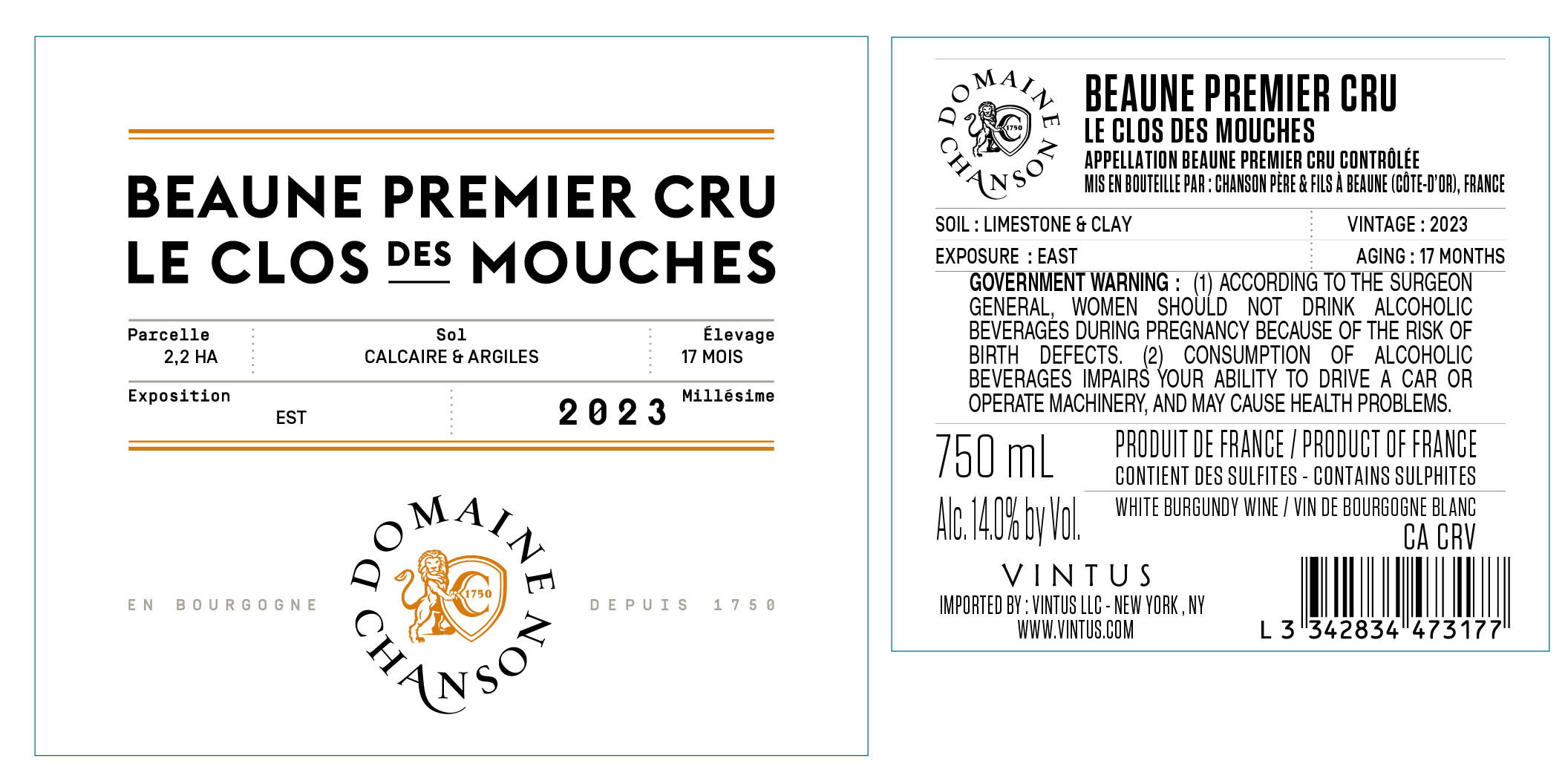 TABC label artwork for Chanson Beaune Clos des Mouches Blanc 1er Cru