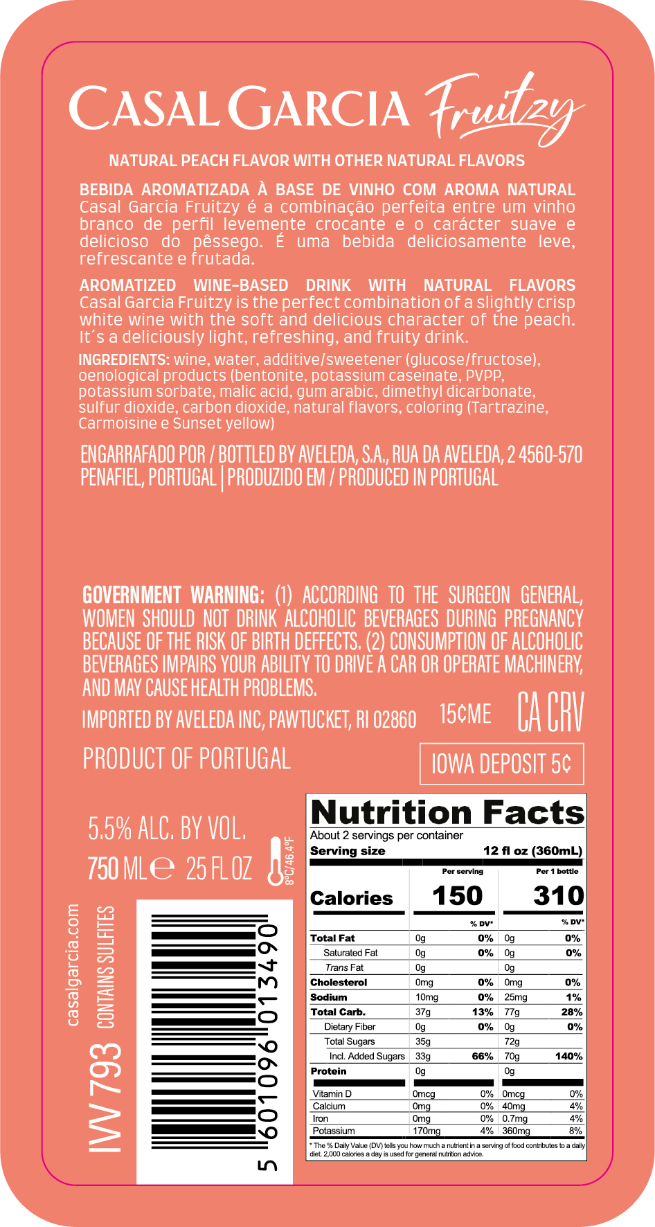 TABC label artwork for Casal Garcia Fruitzy Peach